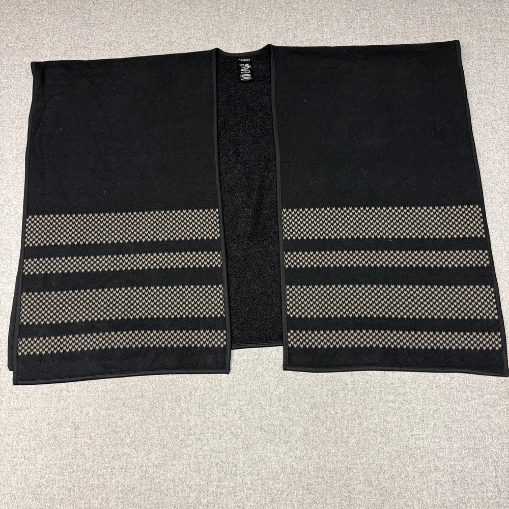 Ike Behar Wrap Shawl One Size Black Tan Fair Isle Stripe Open Front Fleece Cape